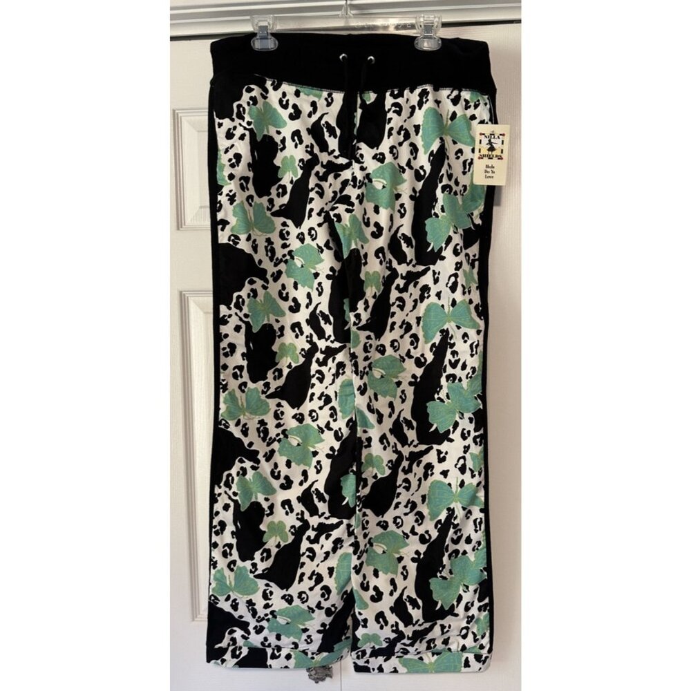 Nilla Shields drawstring pants L Large butterfly animal print black NWT lounge
